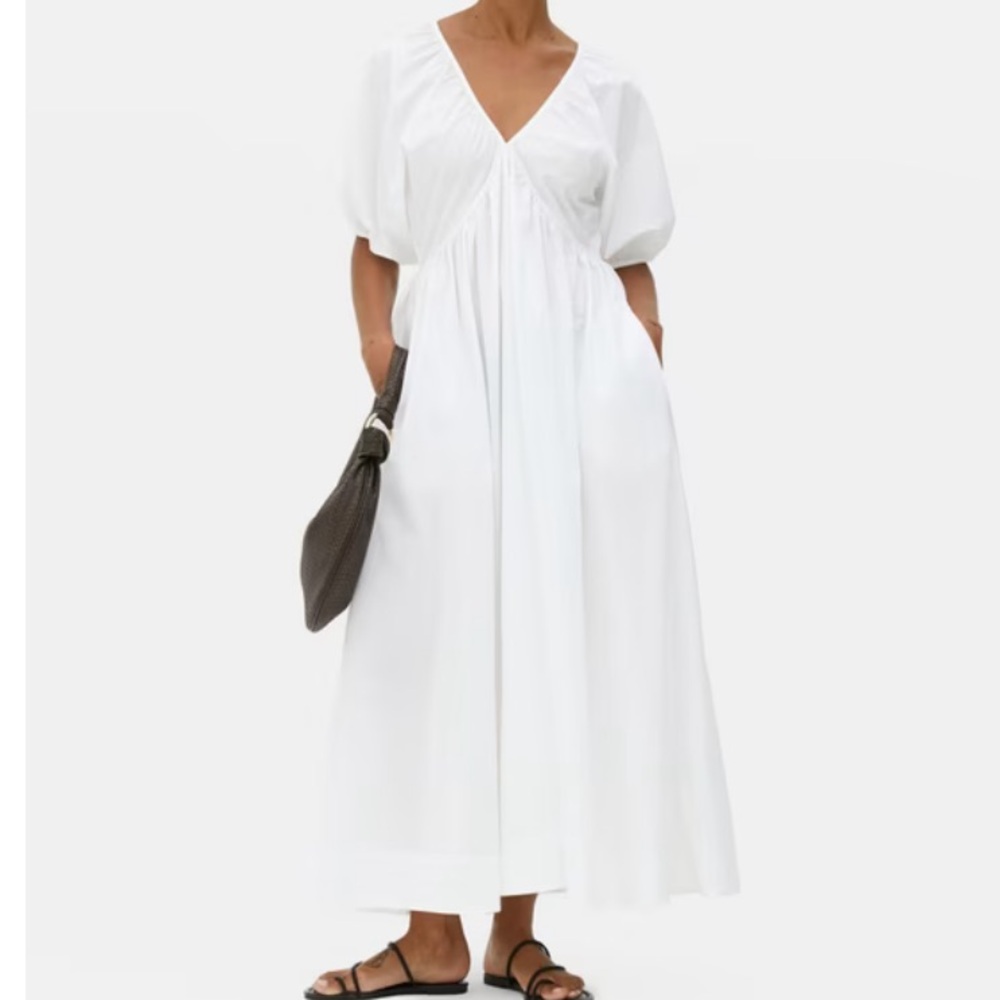 Primark White V-Neck Maxi Dress with Puff Sleeves
